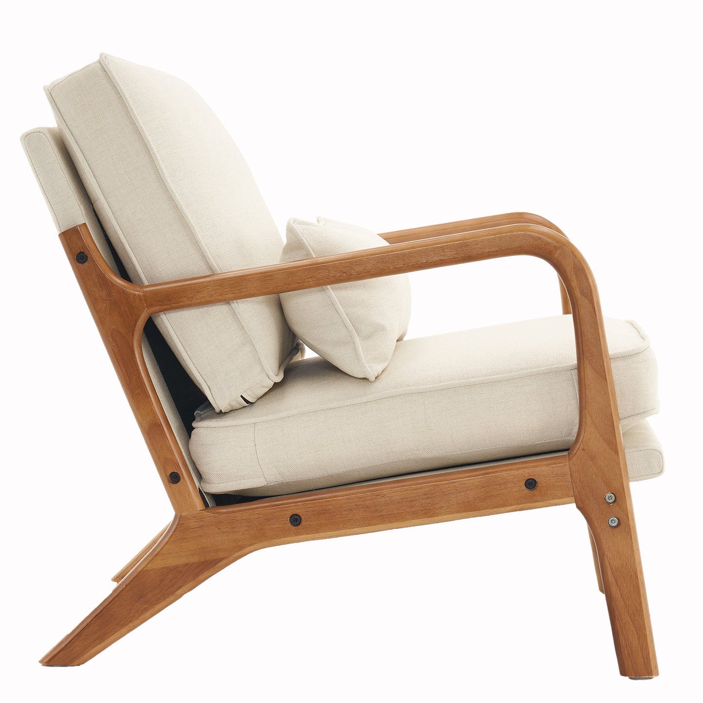 Upholstered Single Lounge Chair with Solid Oak Armrests, Accent Armchair, Off-White