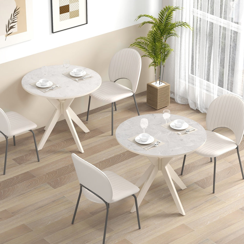 Mid-Century Kitchen  Dining Room Table, 36 in Rectangular Faux Marble Top with Intersecting Pedestal Seats 2-4