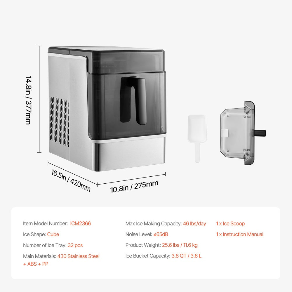 Portable Countertop Ice Maker 46 lb./24H with Self-Cleaning, 2 Ice Sizes, and Ice Transfer Basket
