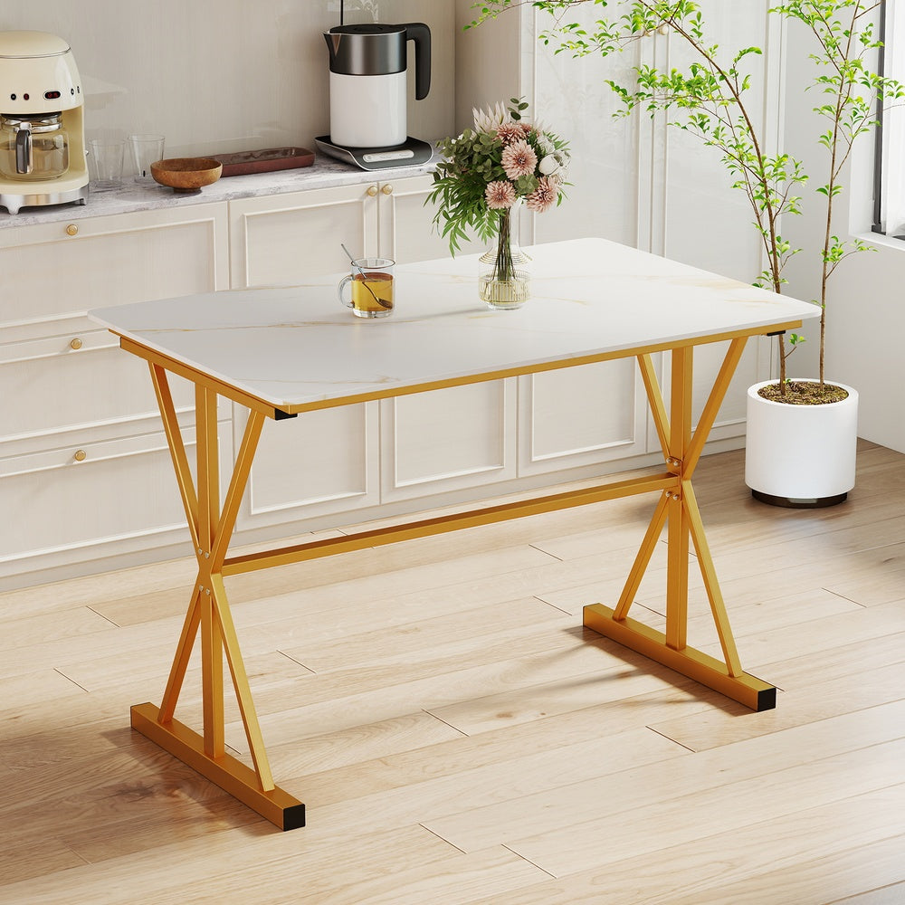 Sintered Stone Rectangular Dining Table 44 in, Modern X-Shaped Frame, Kitchen  Dining Room