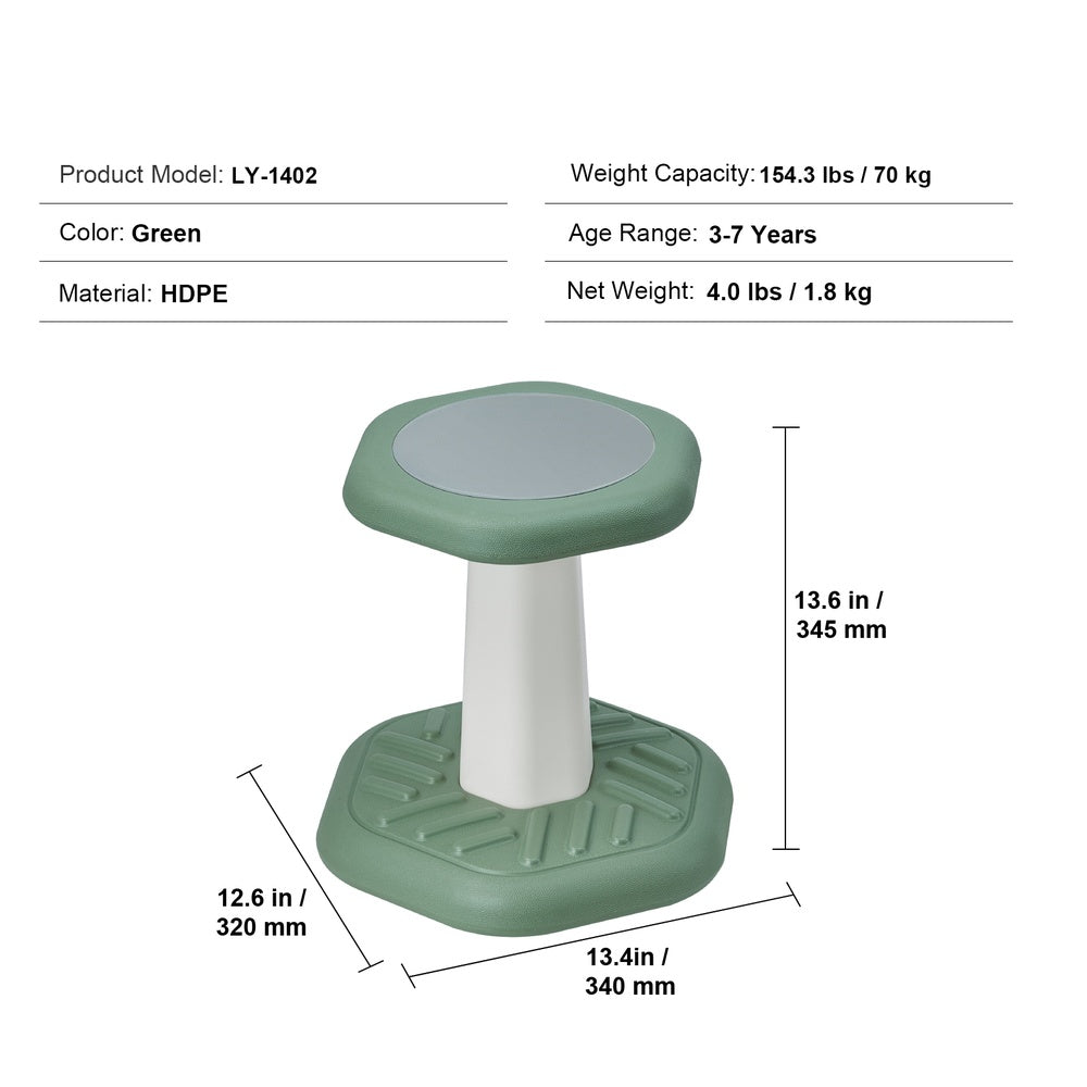 Kids Wobble Chair Active Seat 154 lbs. HDPE CPSIA Sponge Cushion 360 Degree Swivel for Preschool Classroom Age 3-7 Green