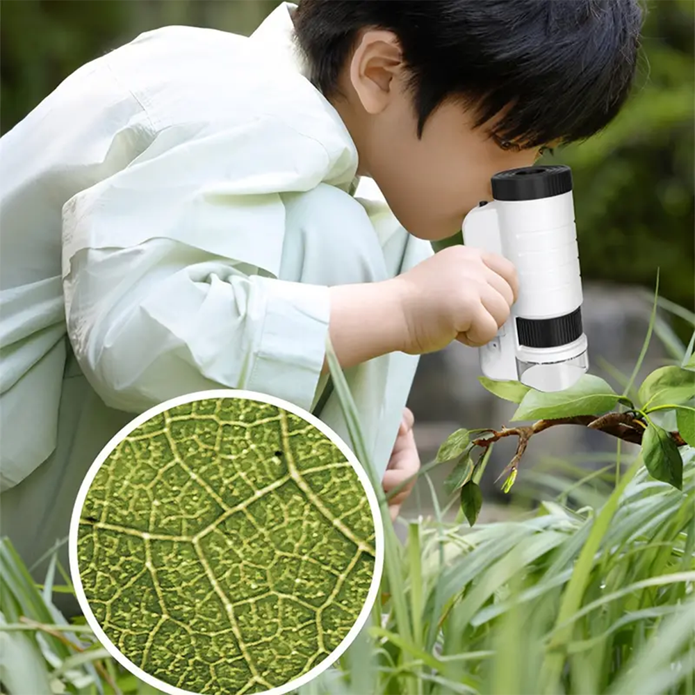 Children's Handheld Optical Microscope with LED Light, Portable HD Science Toy, Black