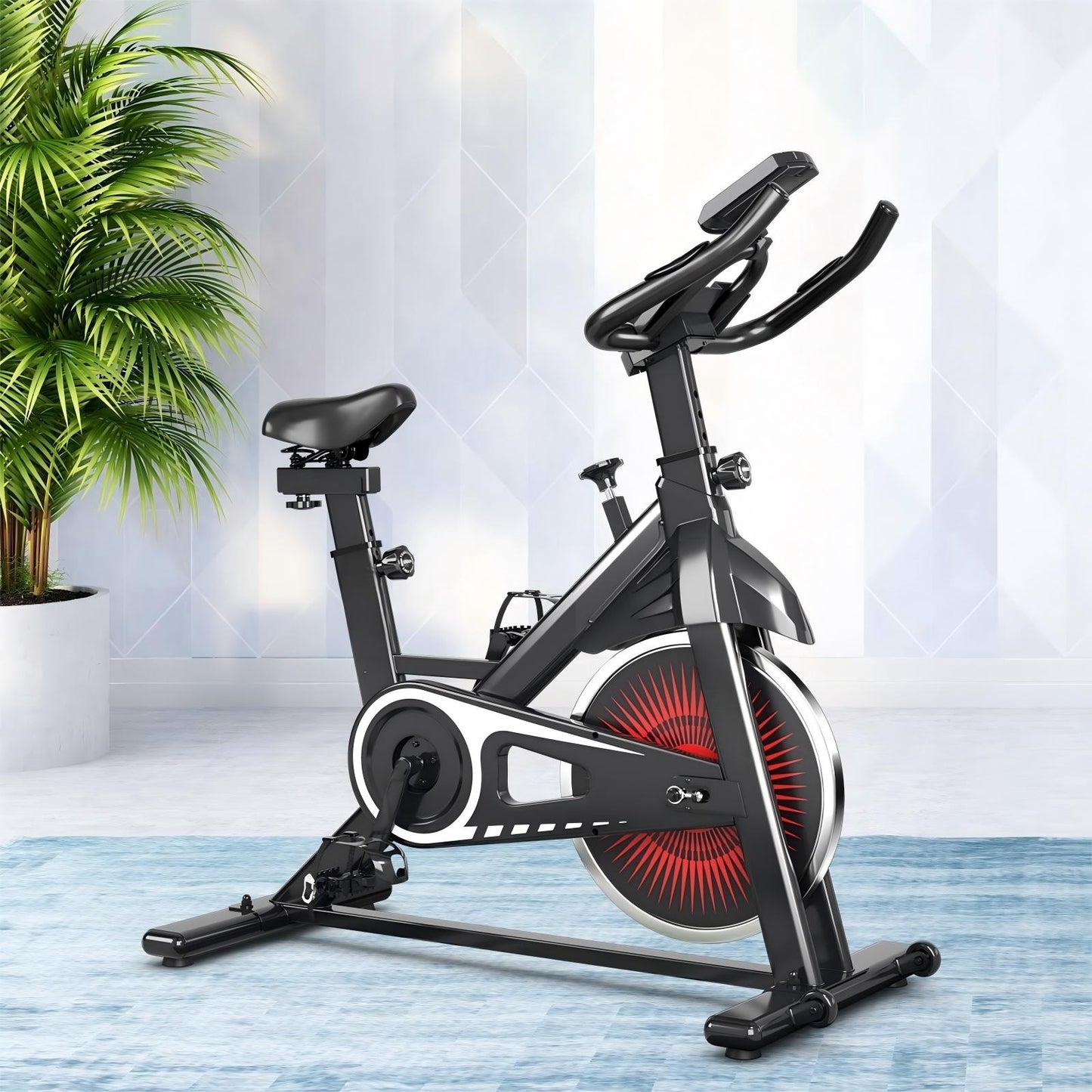 Indoor Cycling Bike Silent Belt Drive Adjustable Resistance LCD Display Phone Holder 2-Way Handle 4-Way Seat Transport