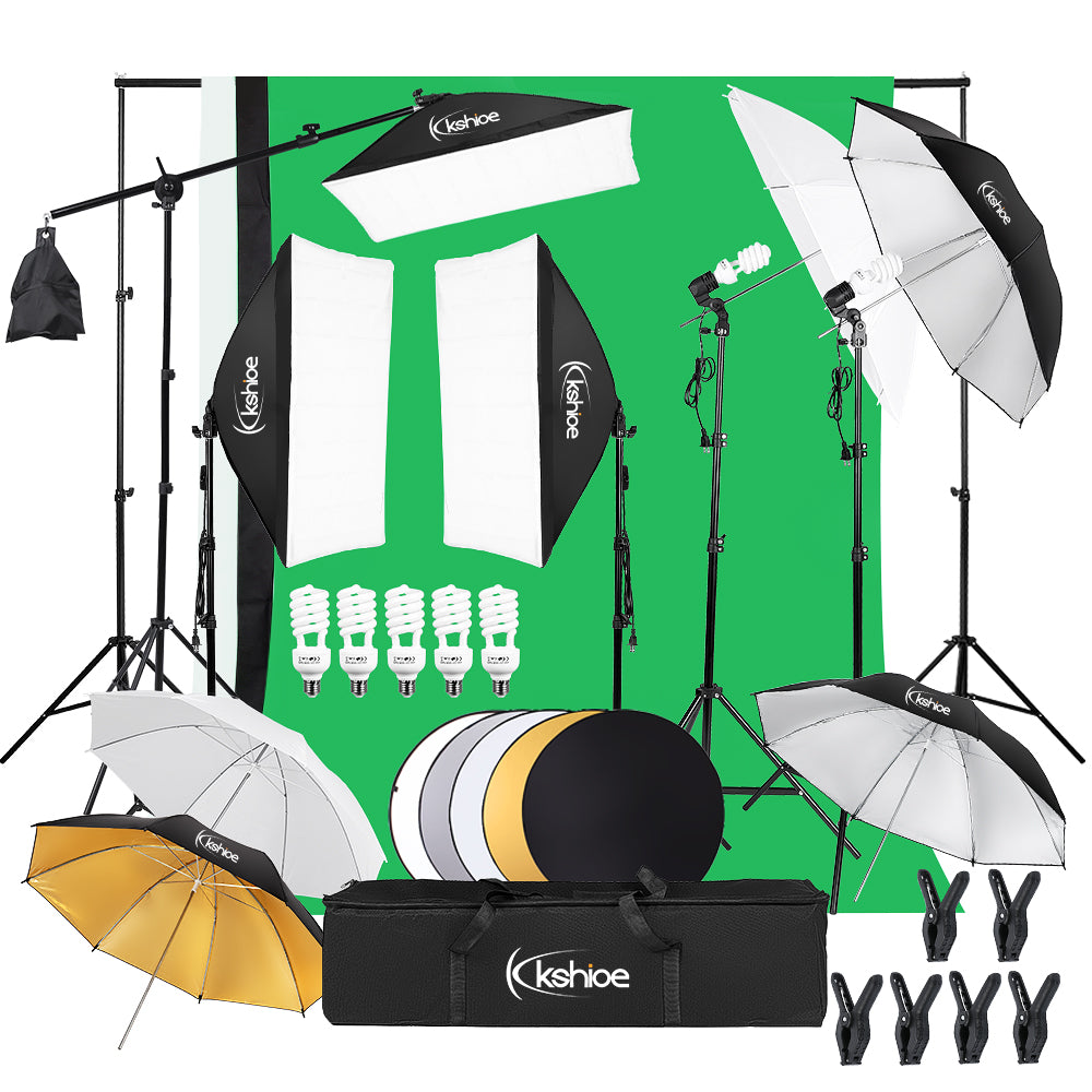 Photography Softbox and Umbrella Lighting Kit with 5-in-1 Reflector, Portable Studio Set
