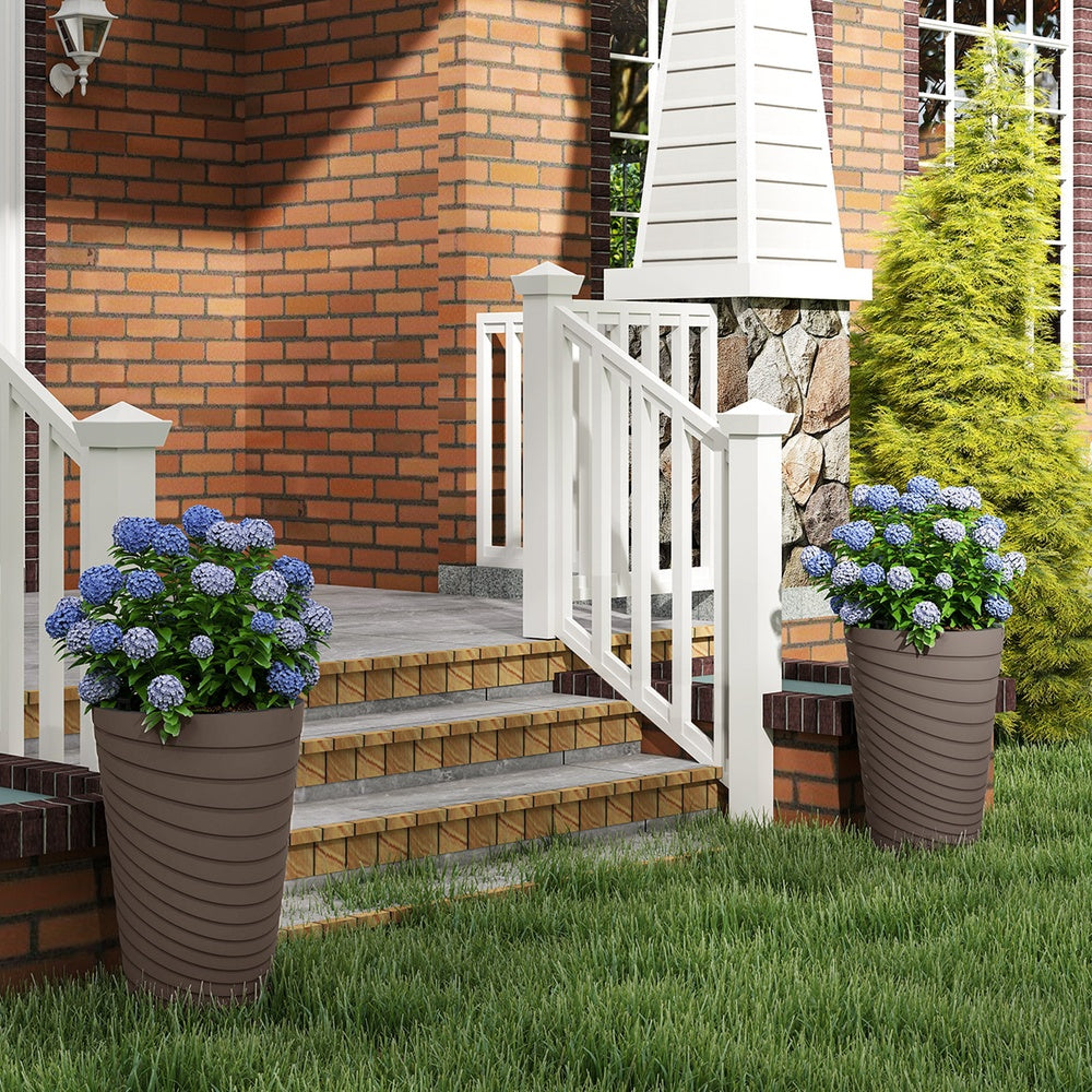 Set of 2 45 cm Tall Flower Pots with Insert Buckets and Handle Design for Indoor and Outdoor Use, Brown