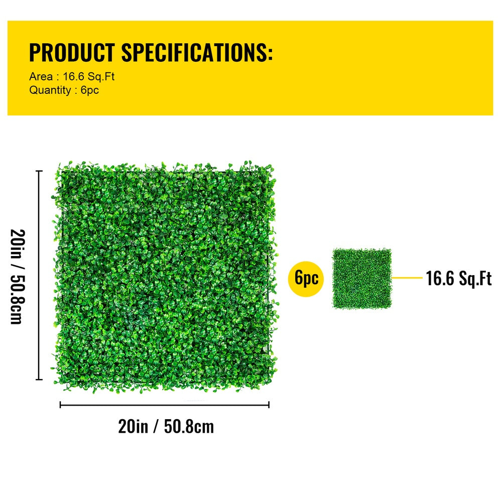 Artificial Boxwood Panels 6 Pack 20 x 20 in. UV-Protected Hedge Wall for Patio Balcony and Small Backyard