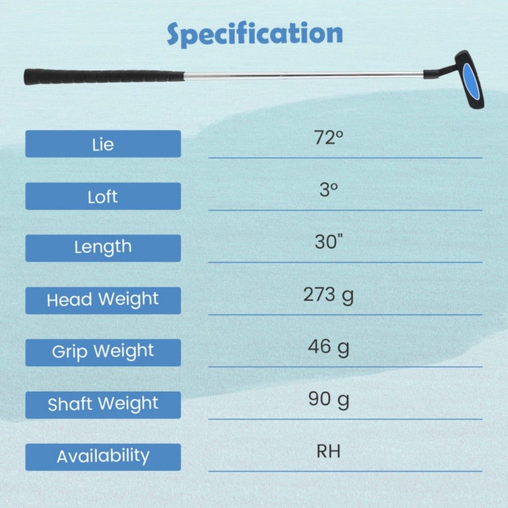 Junior Mallet Putter Age 11-14 Zinc Alloy Head Low Center of Gravity Alignment Aid Stainless Steel Shaft Rubber Grip