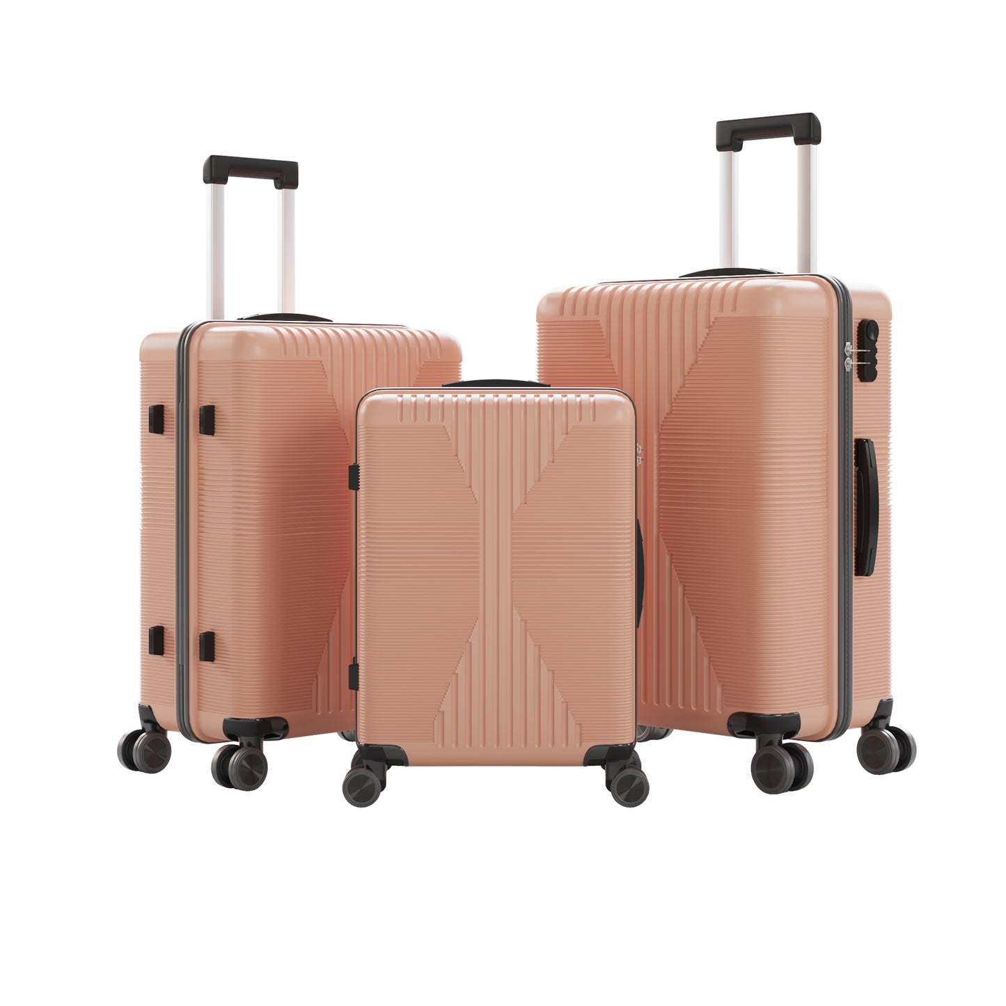 3 Piece PP Luggage Set 20 24 28 inch with Combination Lock, Hardside Spinner Suitcases, Rose Gold