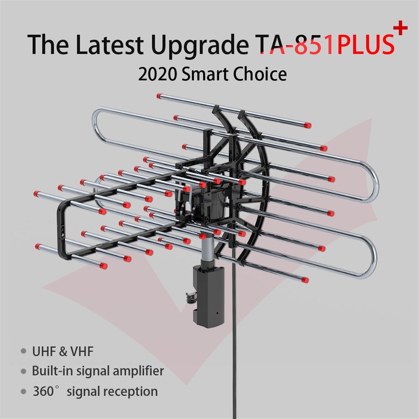 Outdoor HDTV Antenna with 360 Degree Motorized Rotation, UHF VHF Amplified, 42 ft Cable