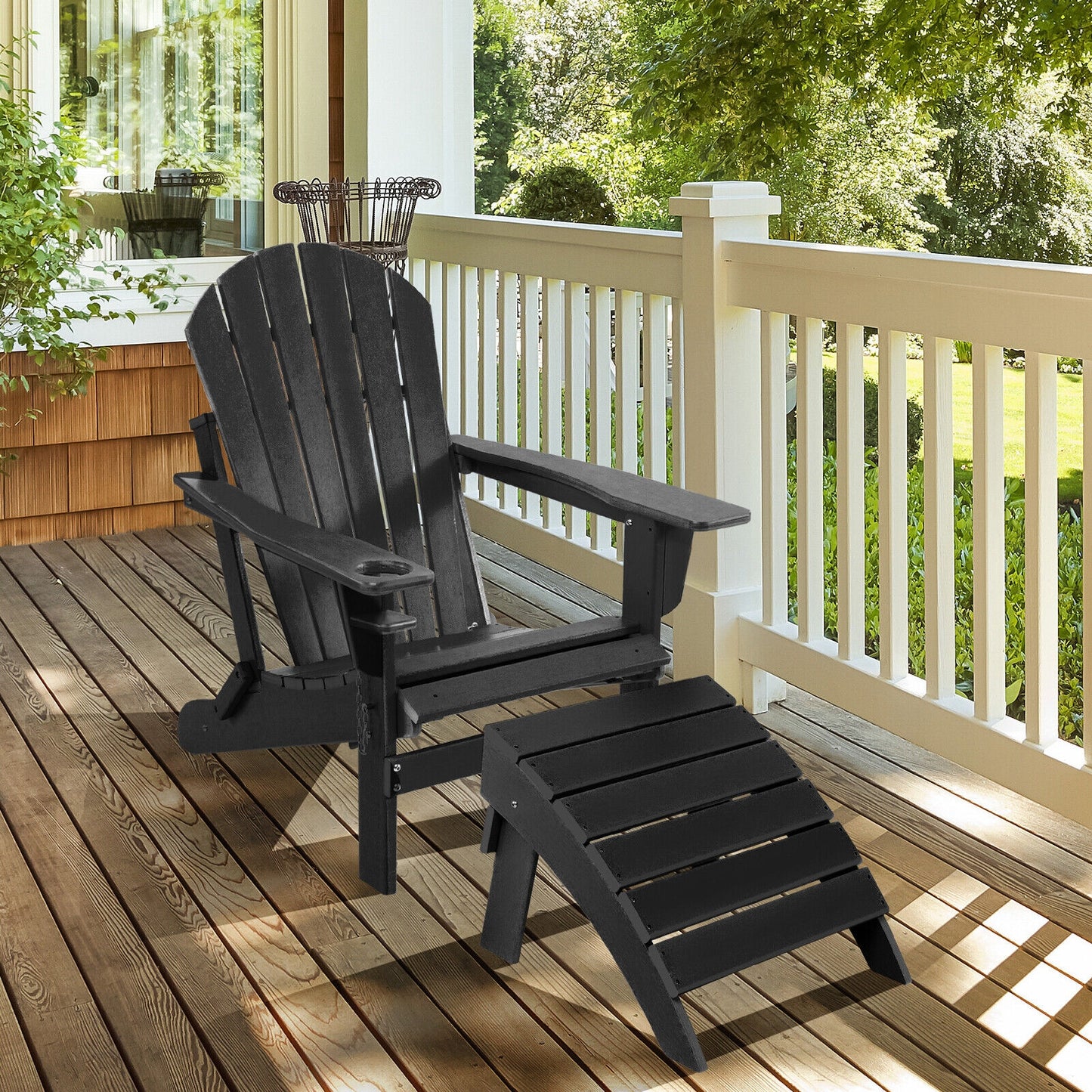 Adirondack Folding Ottoman 21 in. x 21 in. x 16 in. with All-Weather HDPE No-Installation Curved Top