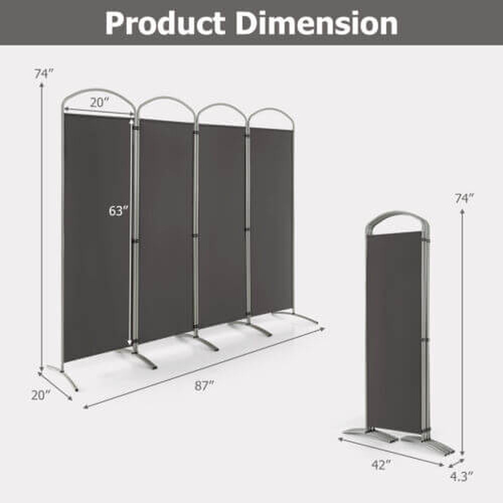 6.2 ft. Folding 4-Panel Room Divider Privacy Screen for Home Office, Bedroom and Living Room, Gray