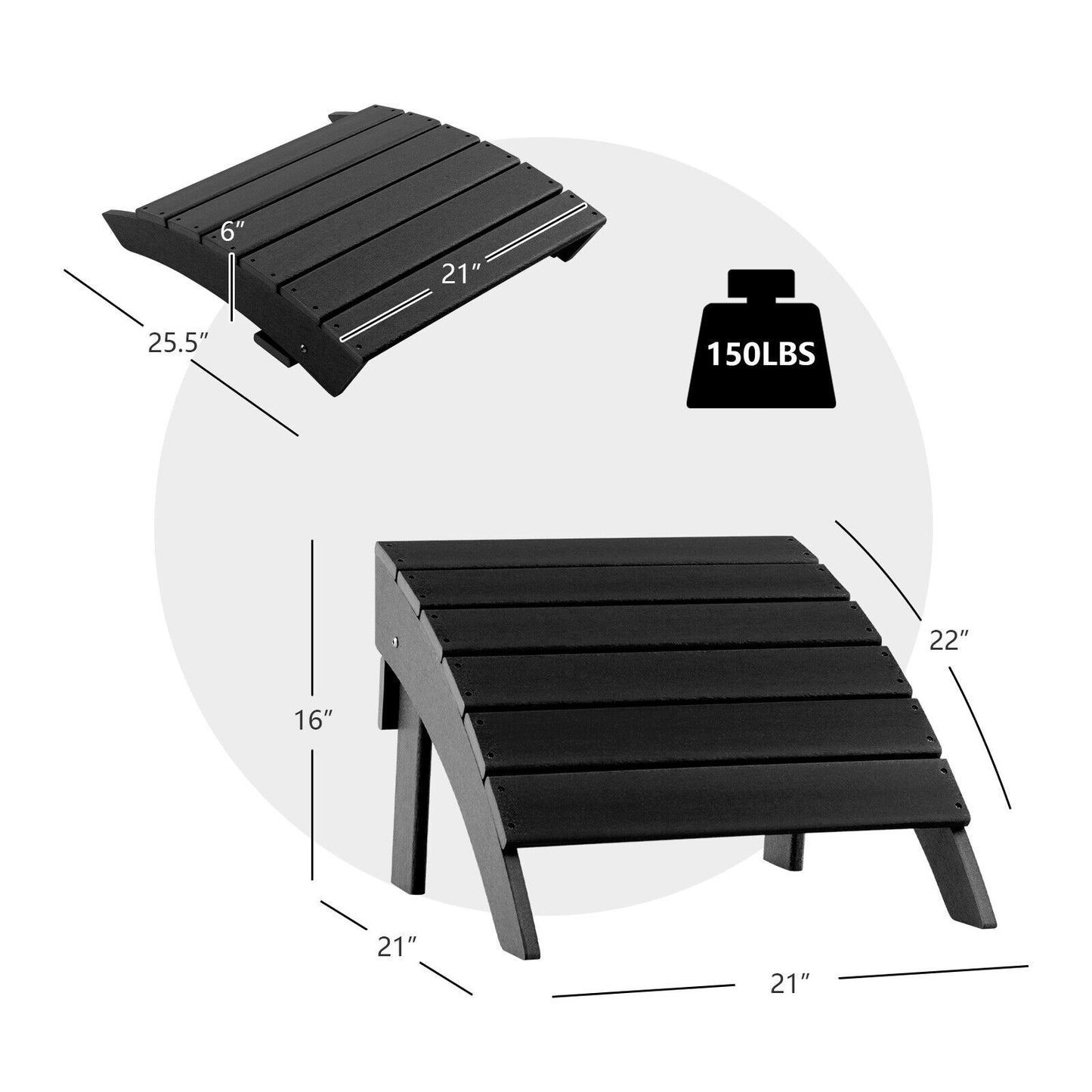 Adirondack Folding Ottoman 21 in. x 21 in. x 16 in. with All-Weather HDPE No-Installation Curved Top