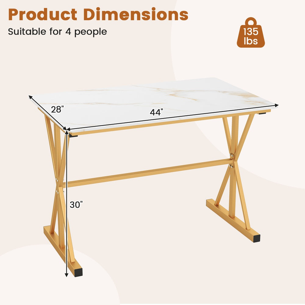 Sintered Stone Rectangular Dining Table 44 in, Modern X-Shaped Frame, Kitchen  Dining Room
