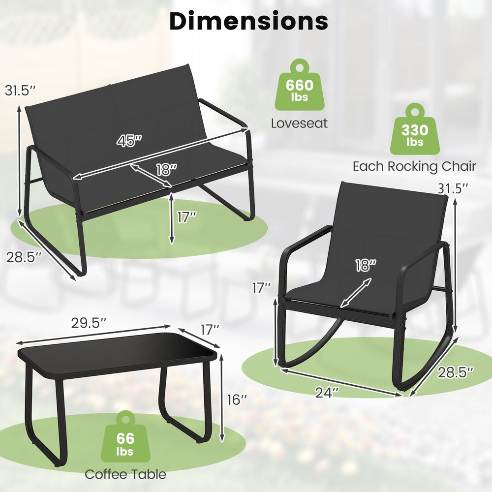 4 Piece Rattan Outdoor Conversation Set with Glass Table