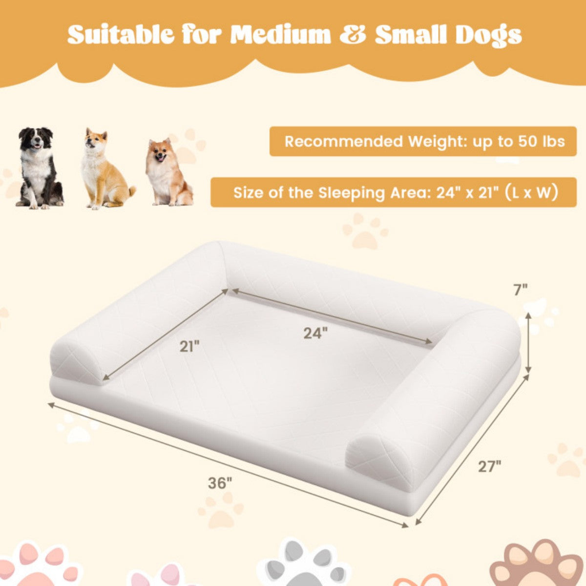 Egg-Foam Dog Crate Bed with 3-Side Bolster + Removable Washable Cover + Non-Slip Bottom Orthopedic Support