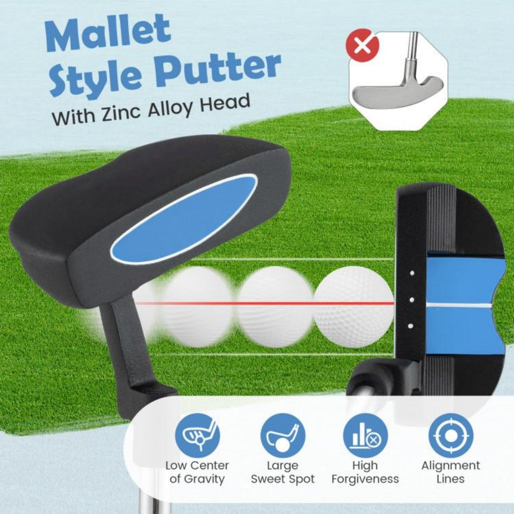 Junior Mallet Putter Age 11-14 Zinc Alloy Head Low Center of Gravity Alignment Aid Stainless Steel Shaft Rubber Grip