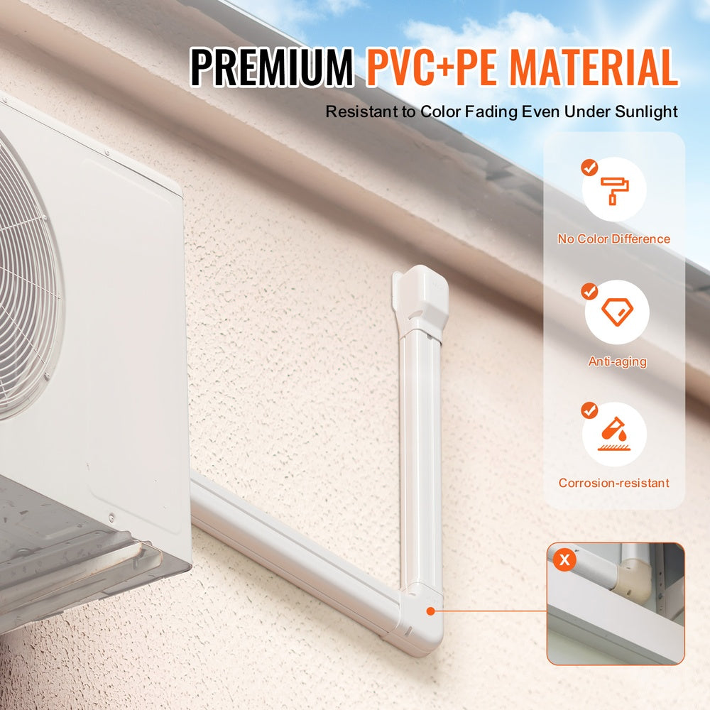 Mini Split Line Set Cover Kit 3 in W x 17.7 ft, Paintable PVC Decorative Pipe Cover with 10 Ducts  Full Components,