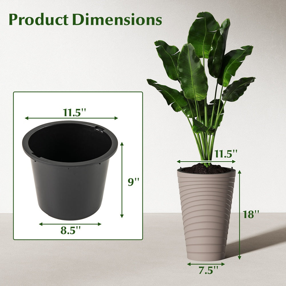 Set of 2 45 cm Tall Flower Pots with Insert Buckets and Handle Design for Indoor and Outdoor Use, Brown