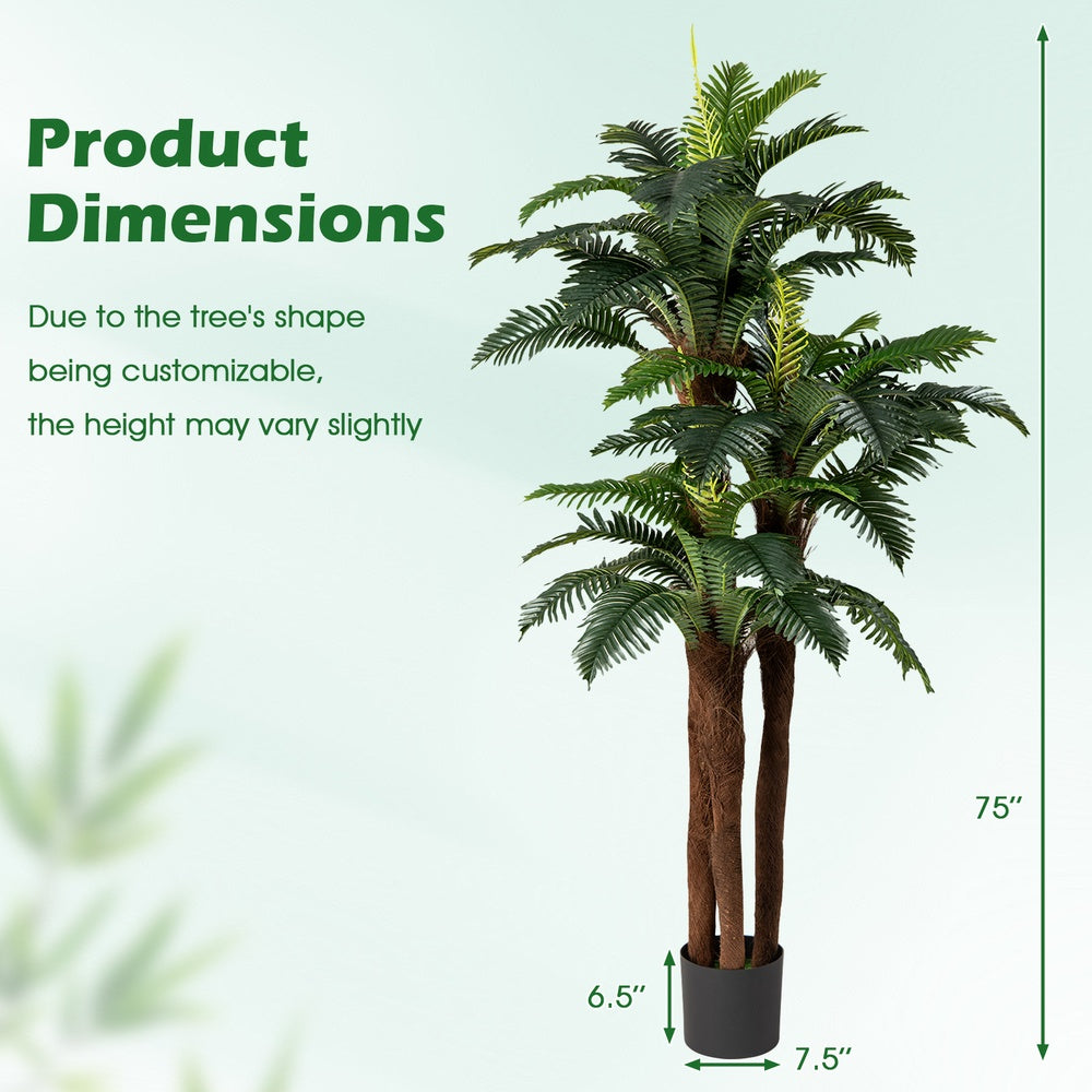 Set of 2 6.3 ft. Artificial Palm Trees with Adjustable Leaves, Faux Indoor and Outdoor Floor Plants