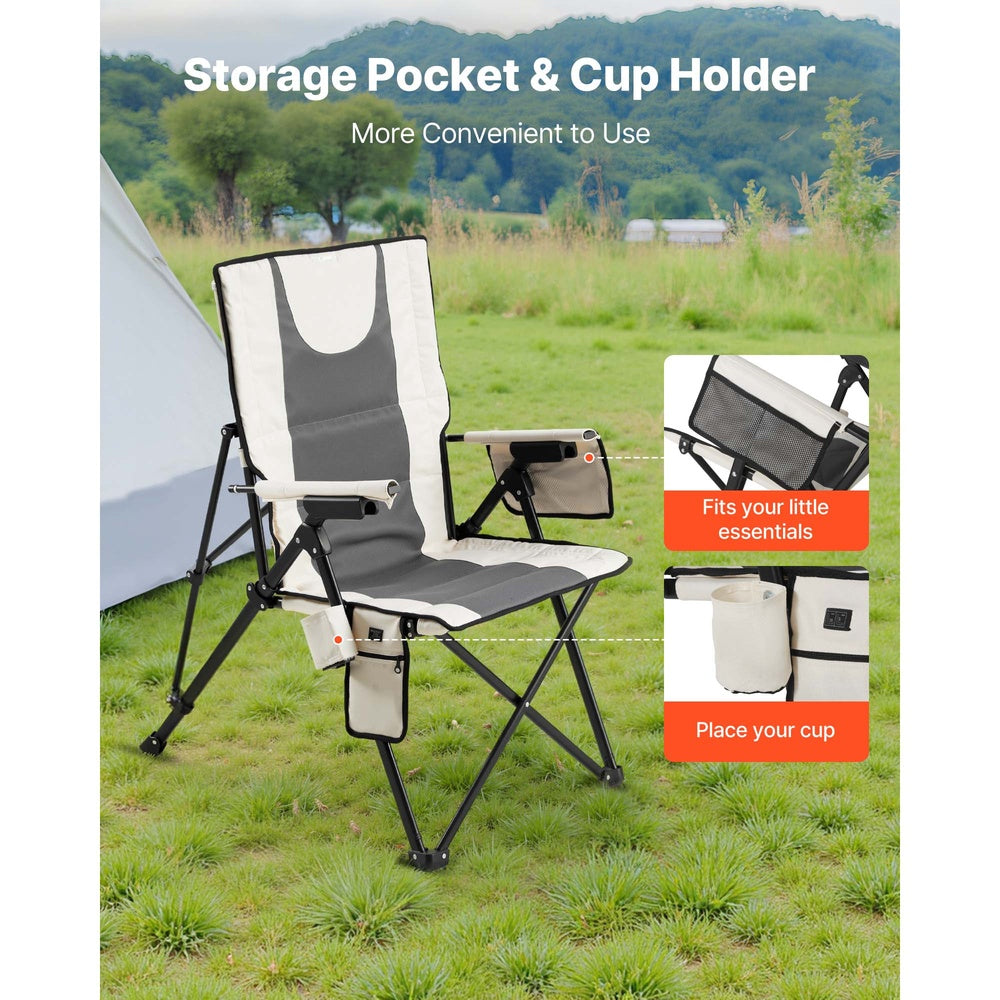 Heated Camping Chair 260 lbs Cap High Back Folding Chair 3 Heat Settings Dual Zone w/Armrest Cupholder for Outdoor