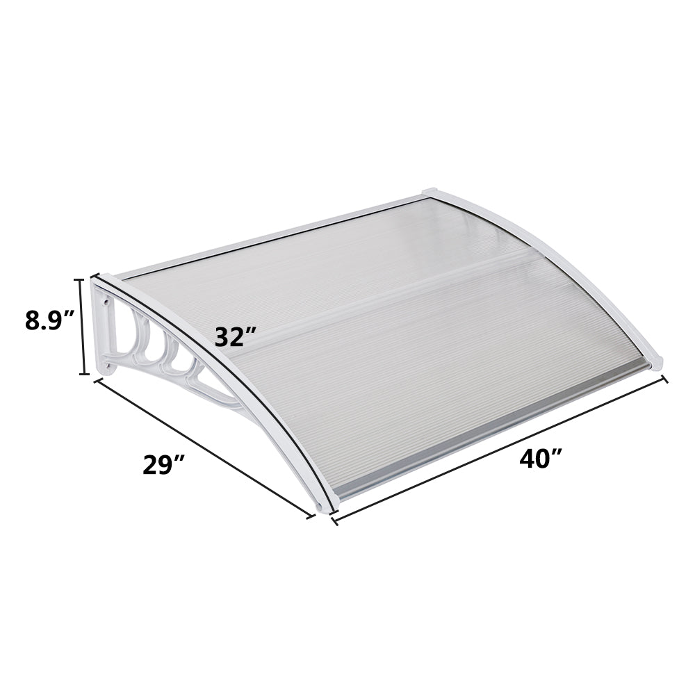 39 x 31 inch Clear Door Canopy Awning, Polycarbonate Window Rain Shelter with White Brackets