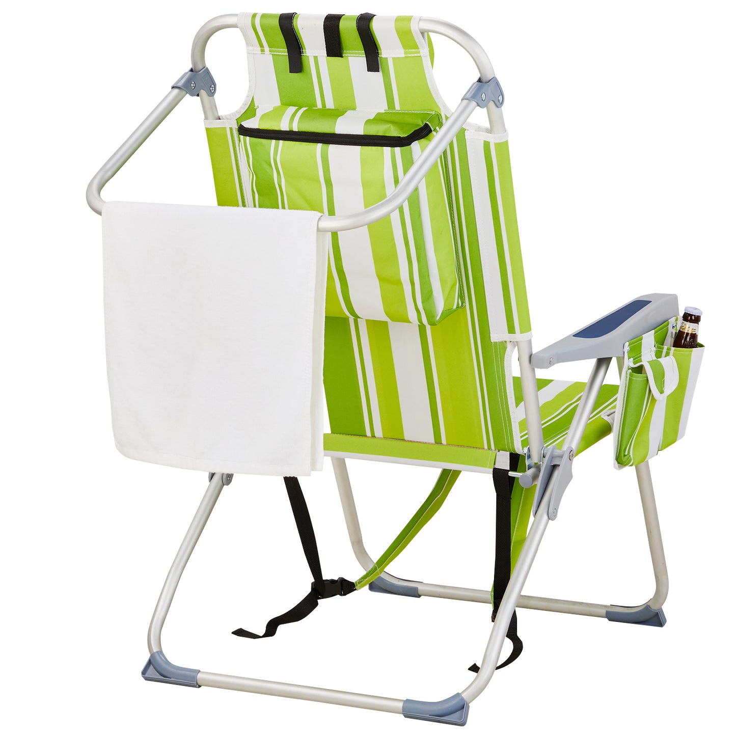 Folding Beach Chair with Aluminum Frame, Adjustable 5-Position Backrest, 220 lb Capacity