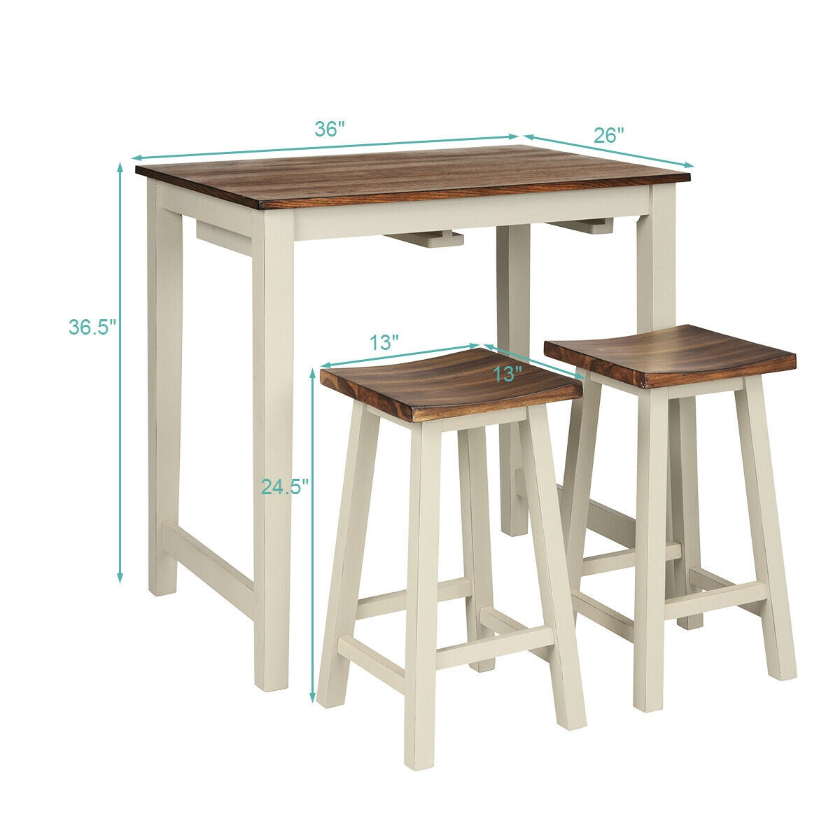 Counter Height Dining Table Set with 2 Saddle Bar Stools for Kitchen or Breakfast Nook
