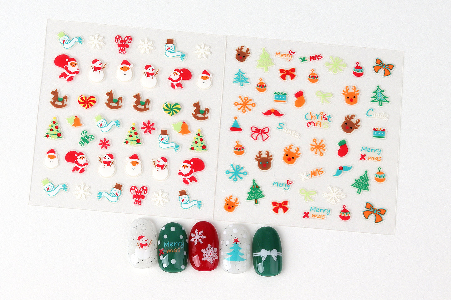 3D Christmas Nail Stickers, Korean Holiday Nail Art Decals with Santa, Reindeer and Snowflake Designs