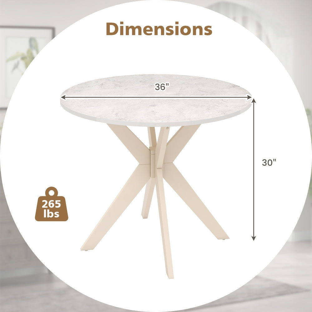 Mid-Century Kitchen  Dining Room Table, 36 in Rectangular Faux Marble Top with Intersecting Pedestal Seats 2-4