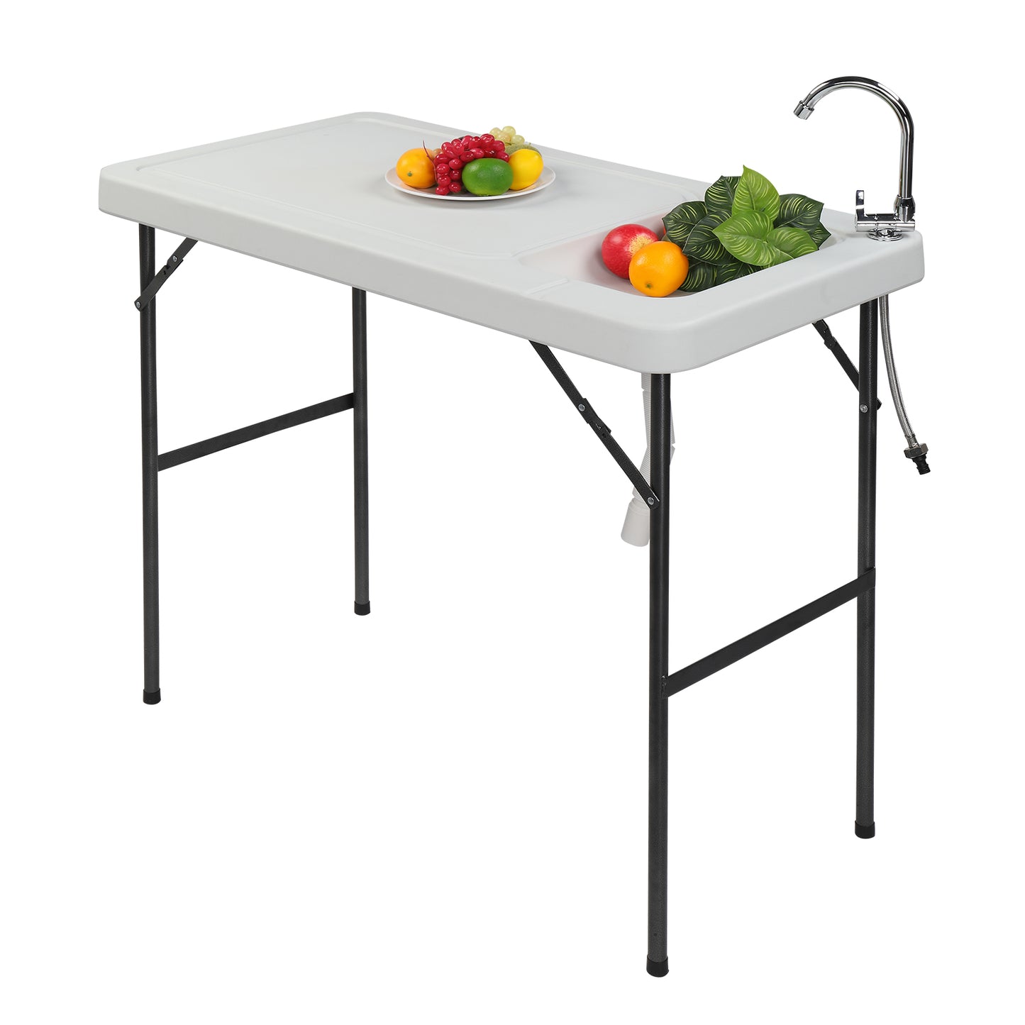 Folding Portable Fish Fillet and Cutting Table with Sink and Faucet, Camping Prep Station