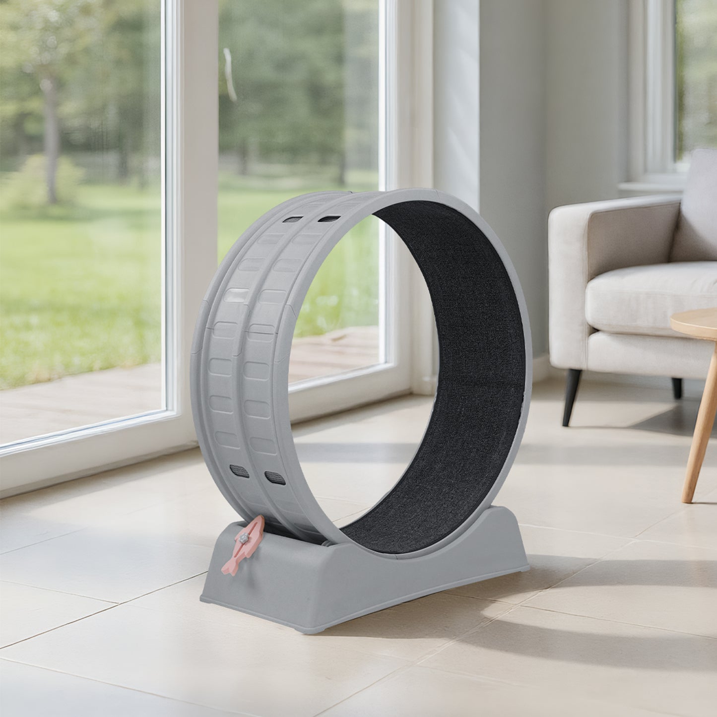 31.5 inch Cat Exercise Wheel with Gray Carpet Runway and Teaser Stick, Silent Cat Treadmill