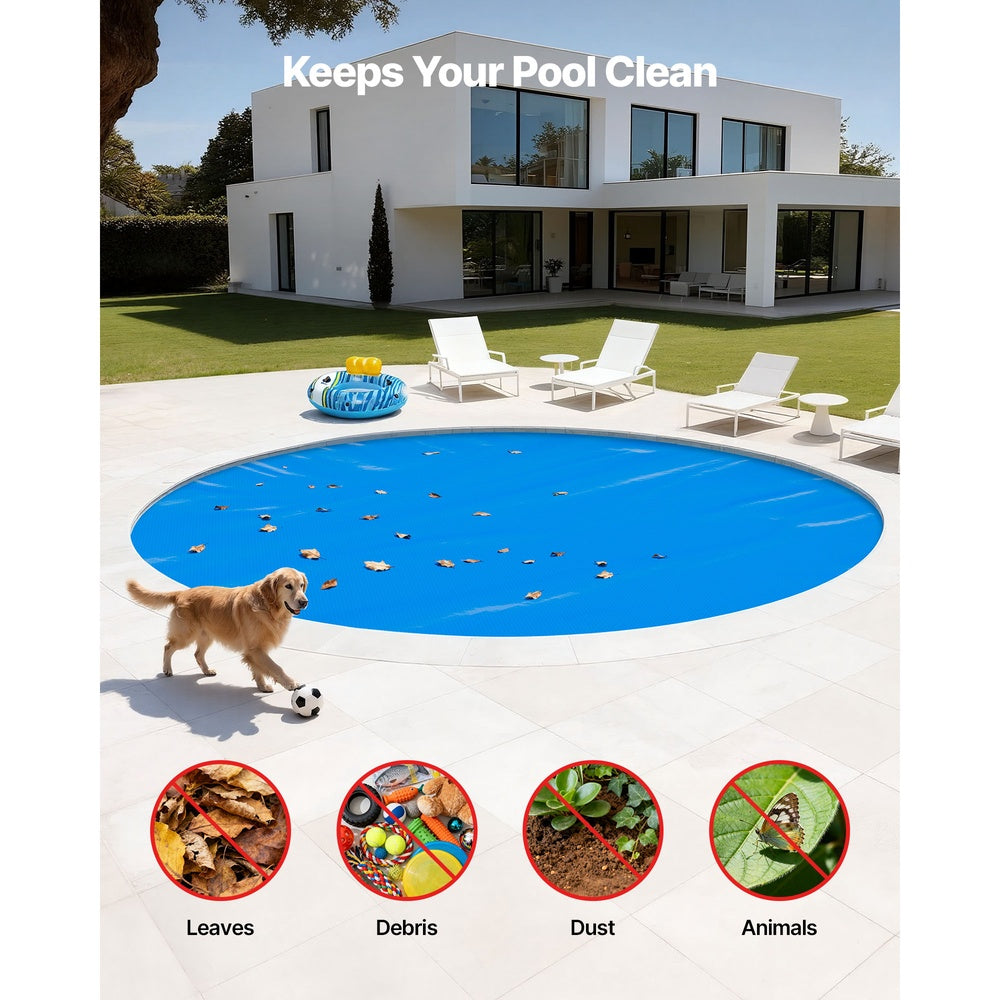 Solar Pool Cover 15 ft Round 12 Mil PE Bubble Blanket Heat Retention Daytime Absorption for Small Above-Ground Pool Blue