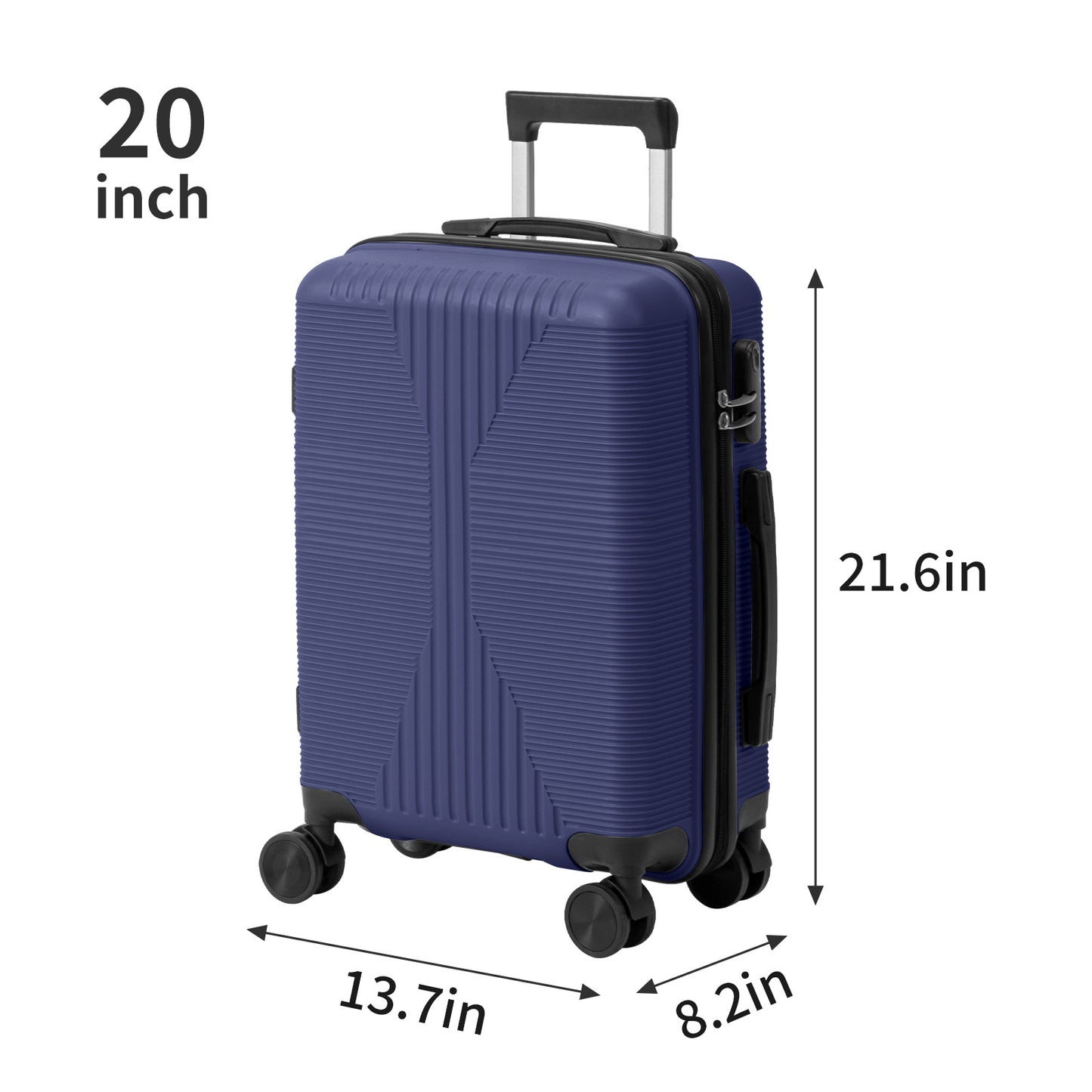 3 Piece PP Luggage Set 20 24 28 inch Hardside Spinner Suitcases, Navy Blue