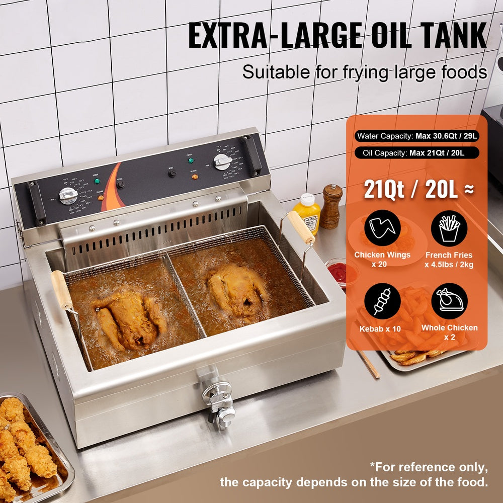 Commercial Deep Fryer 30.6 Qt. Electric Turkey Fryer 3000W Countertop with Basket 122-392 F