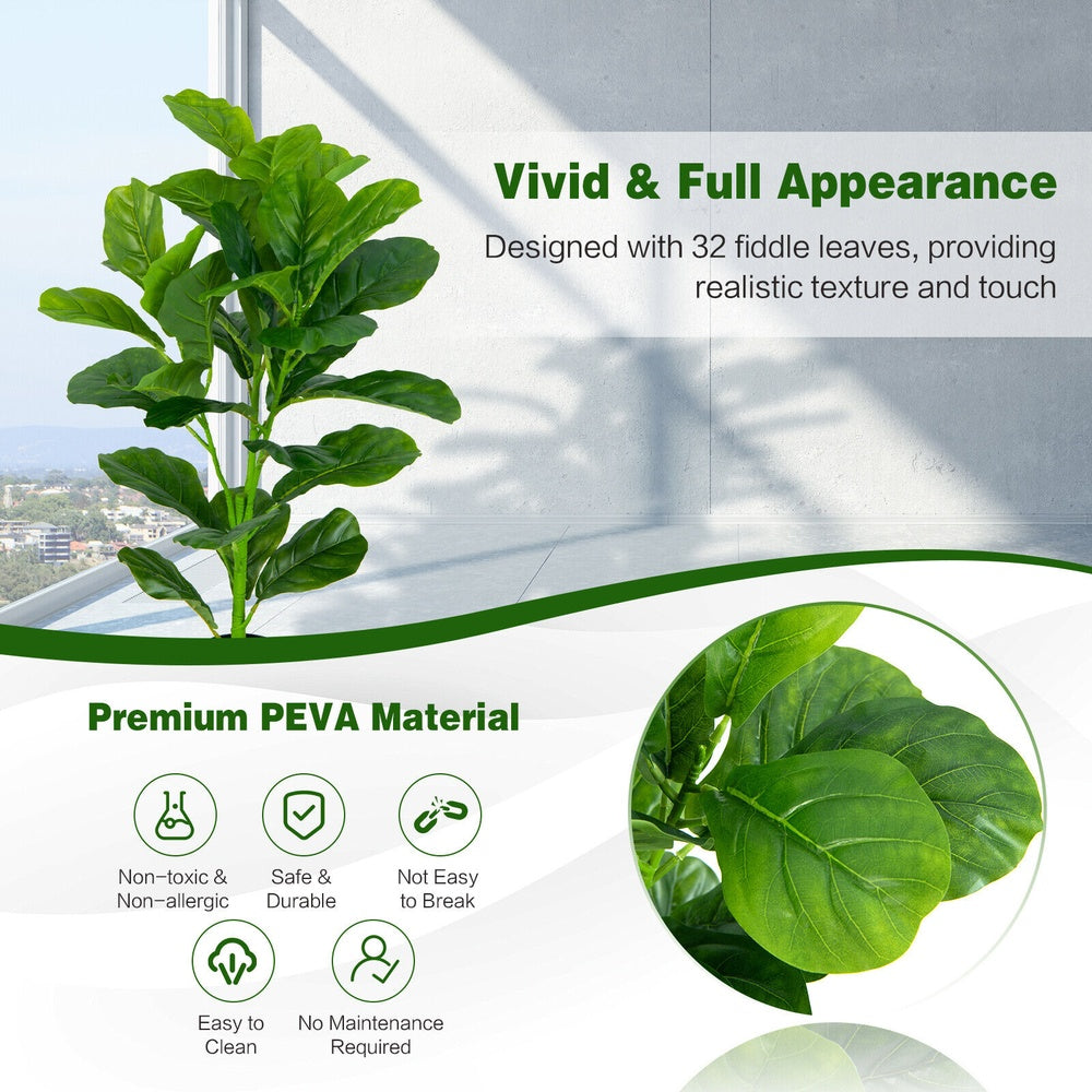 Set of 2 Artificial Fiddle Leaf Fig Trees, Faux Indoor Floor Plants for Living Room, Bedroom and Office Decor