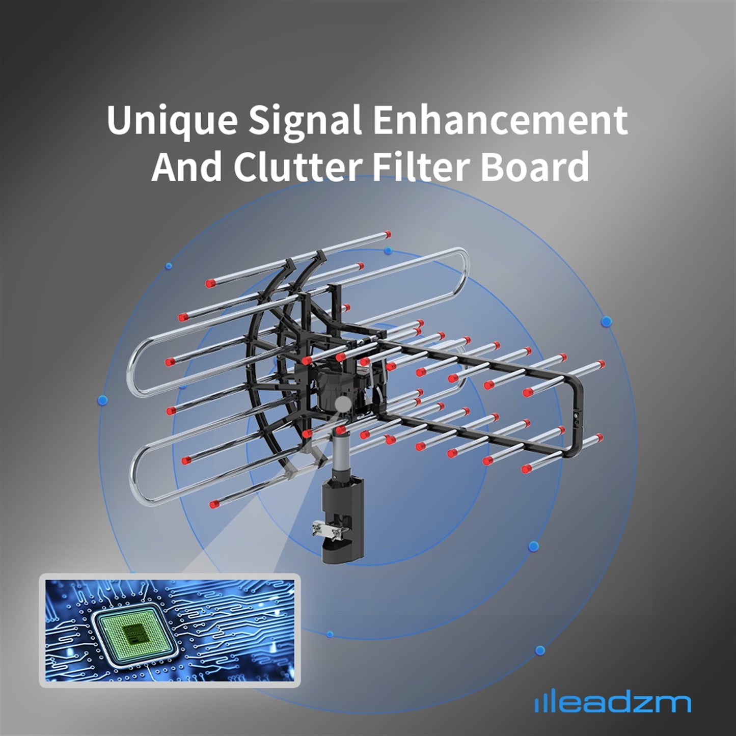 Outdoor HDTV Antenna with 360 Degree Motorized Rotation, UHF VHF Amplified, 42 ft Cable