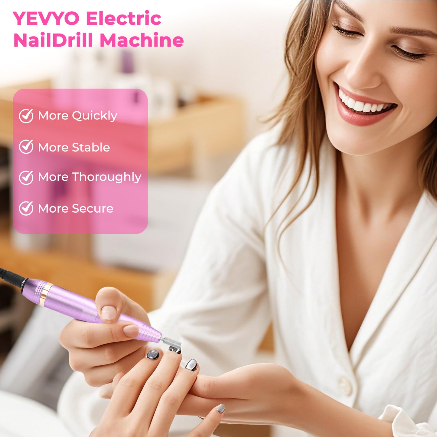 Portable Electric Nail Drill Kit with 6 Bits and Sanding Bands, Manicure Pedicure File, Rose Gold