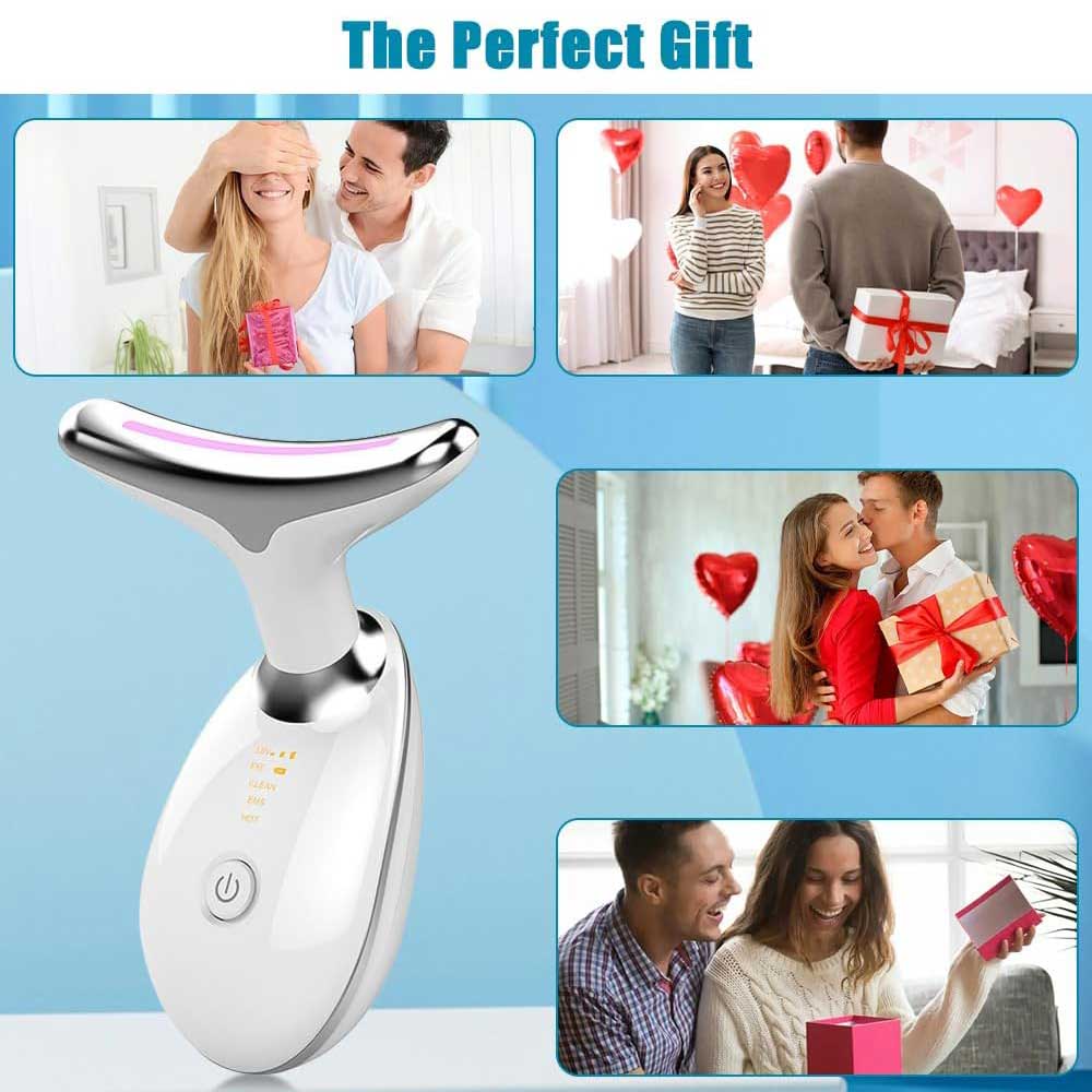 3-in-1 Neck and Face Massager, Skin Care Tool with LED Light, EMS and Heat Modes