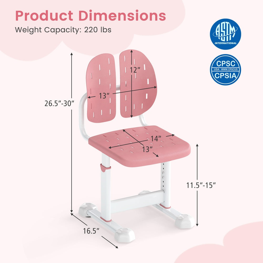 Height Adjustable Kids Study Chair Double Back Support 27 to 30 in. Breathable Metal Frame 220 lb. 3+ Years