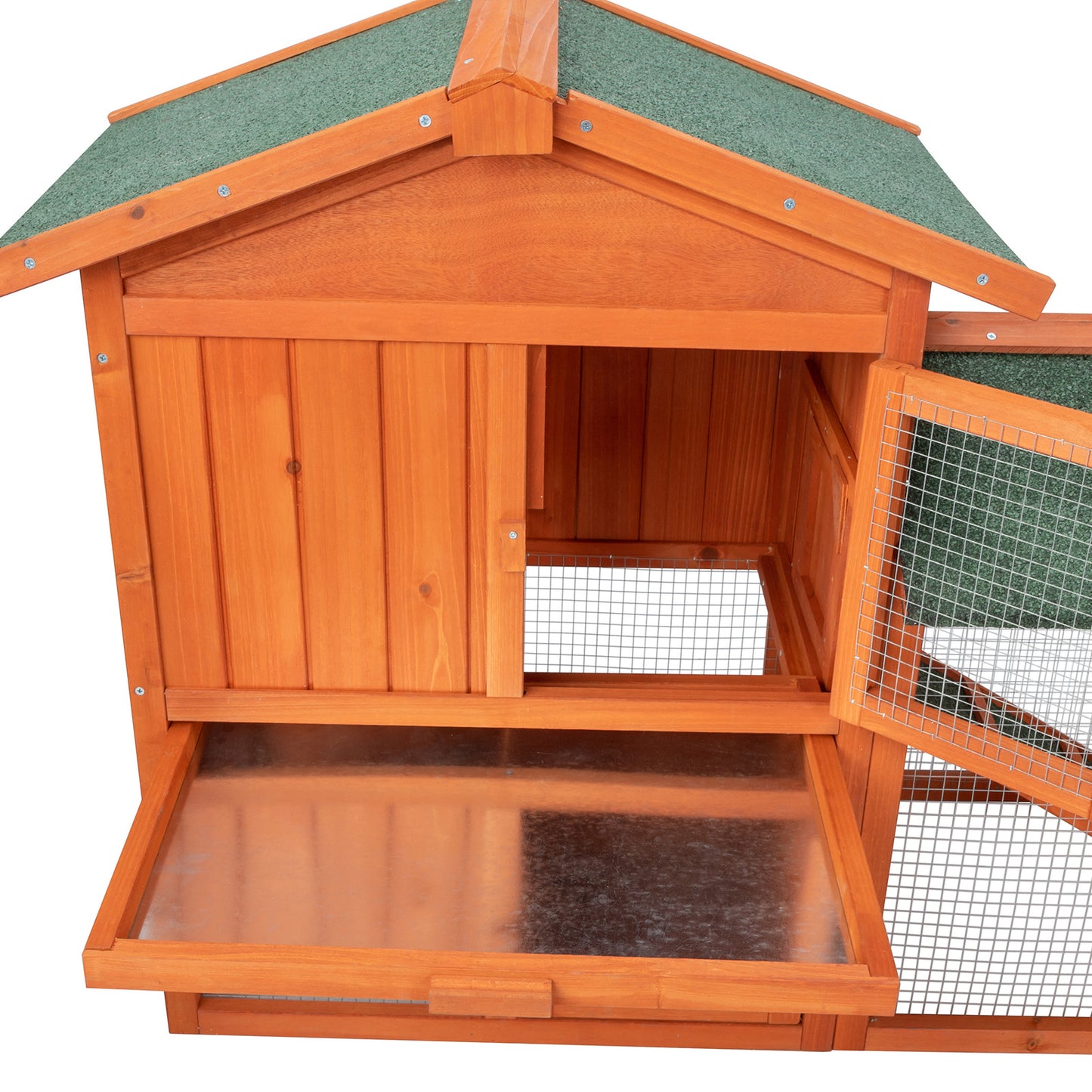 61 inch Wooden Chicken Coop and Rabbit Hutch, 2-Level Outdoor Poultry Cage with Run