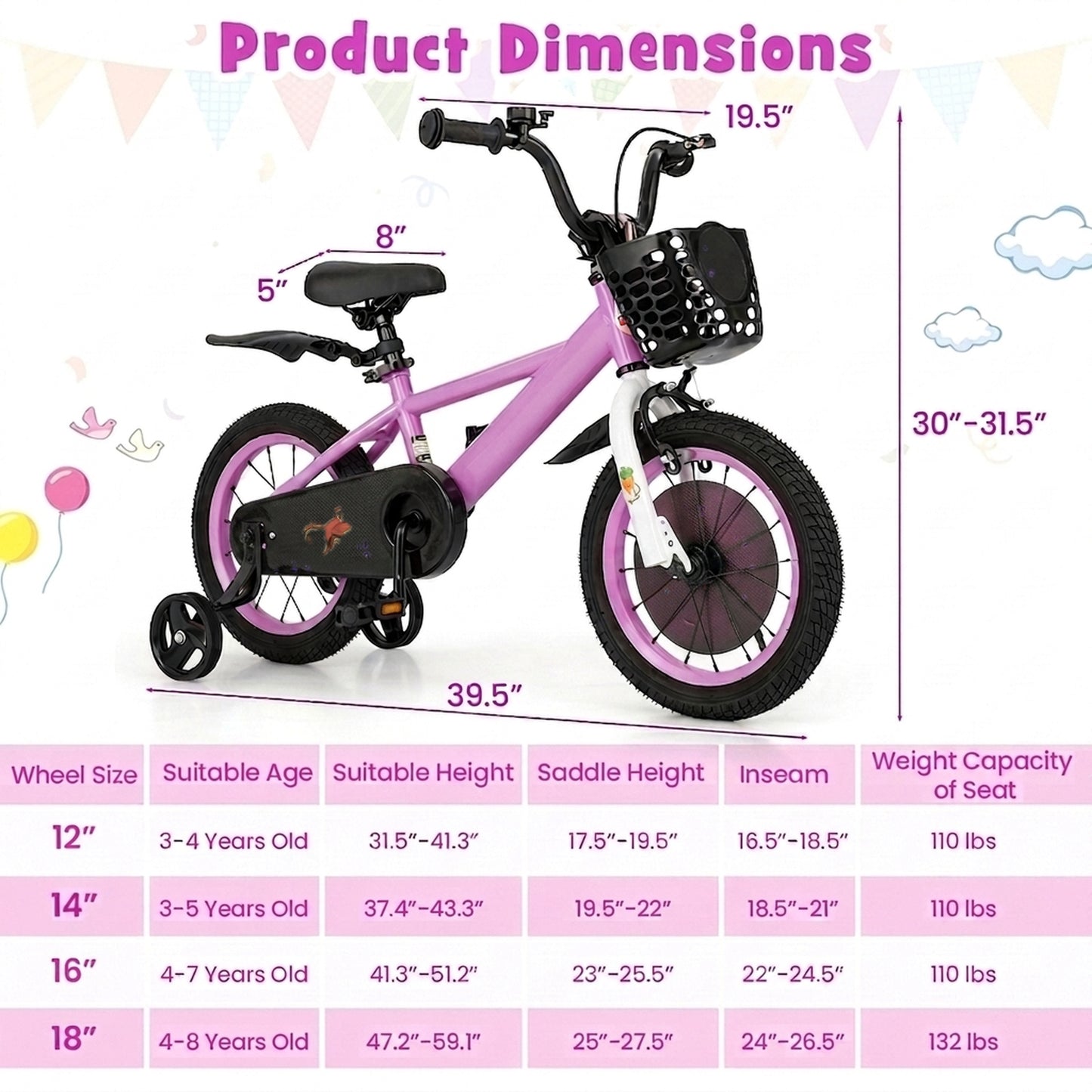 14 Inch Kids Bike for 3-5 Years Old Sport Bicycle with Adjustable Handlebar and Saddle-14 inches