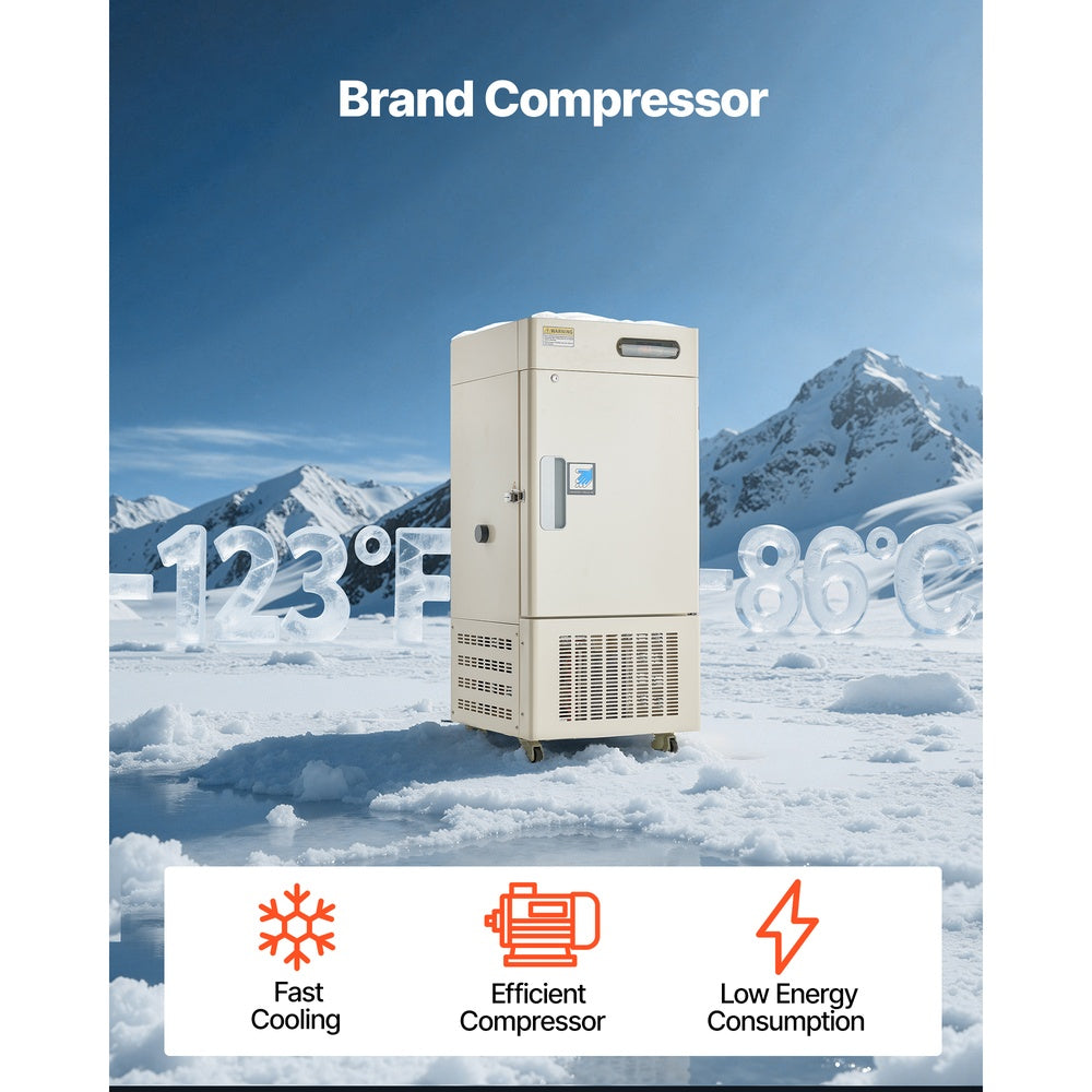 Ultra Low Temperature Lab Freezer 28 L -40 F to -123 F 304 Stainless Steel Digital Display 450W