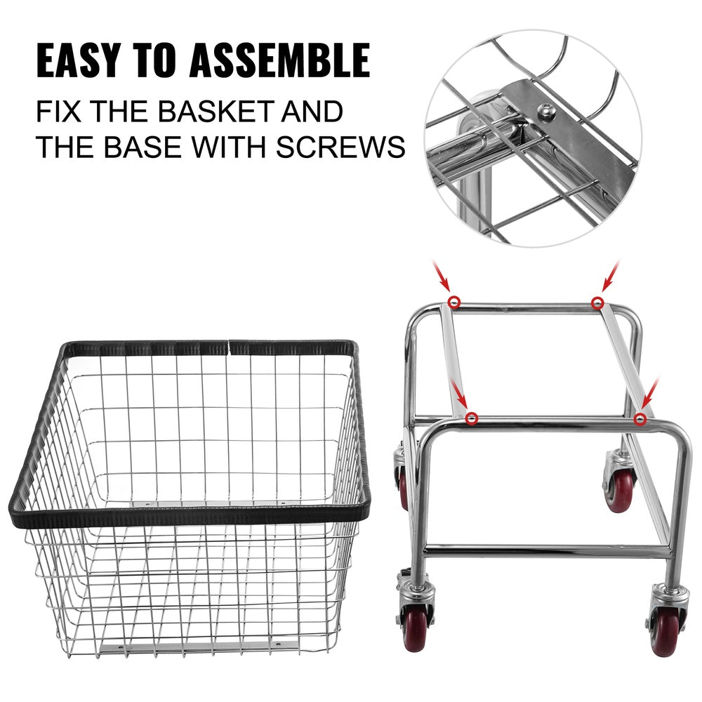 Commercial Wire Laundry Cart with Wheels 2.8 bu. Steel Frame Chrome Finish 4 in. Casters Basket Cart