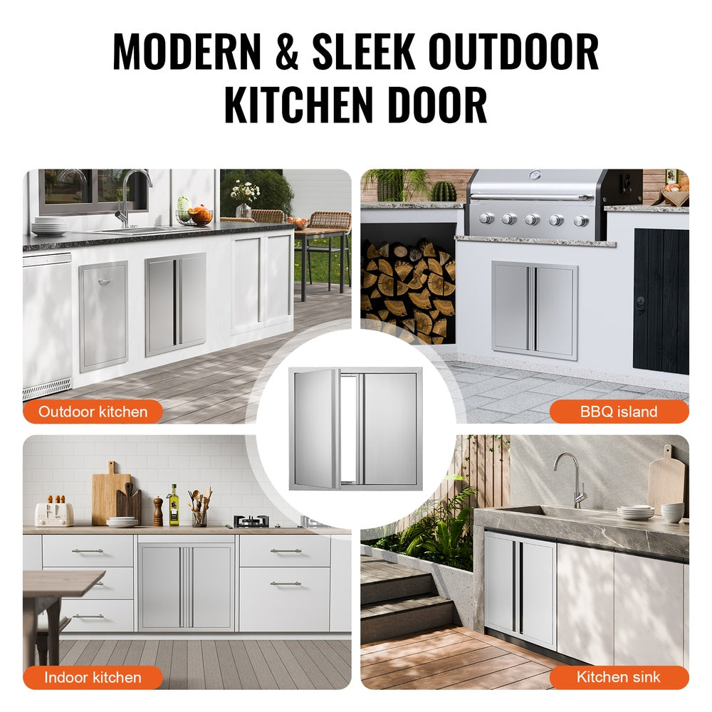 BBQ Access Door 26 in. W x 24 in. H Stainless Steel Flush Mount Vertical Door Recessed Handle Outdoor Kitchen Cabinet