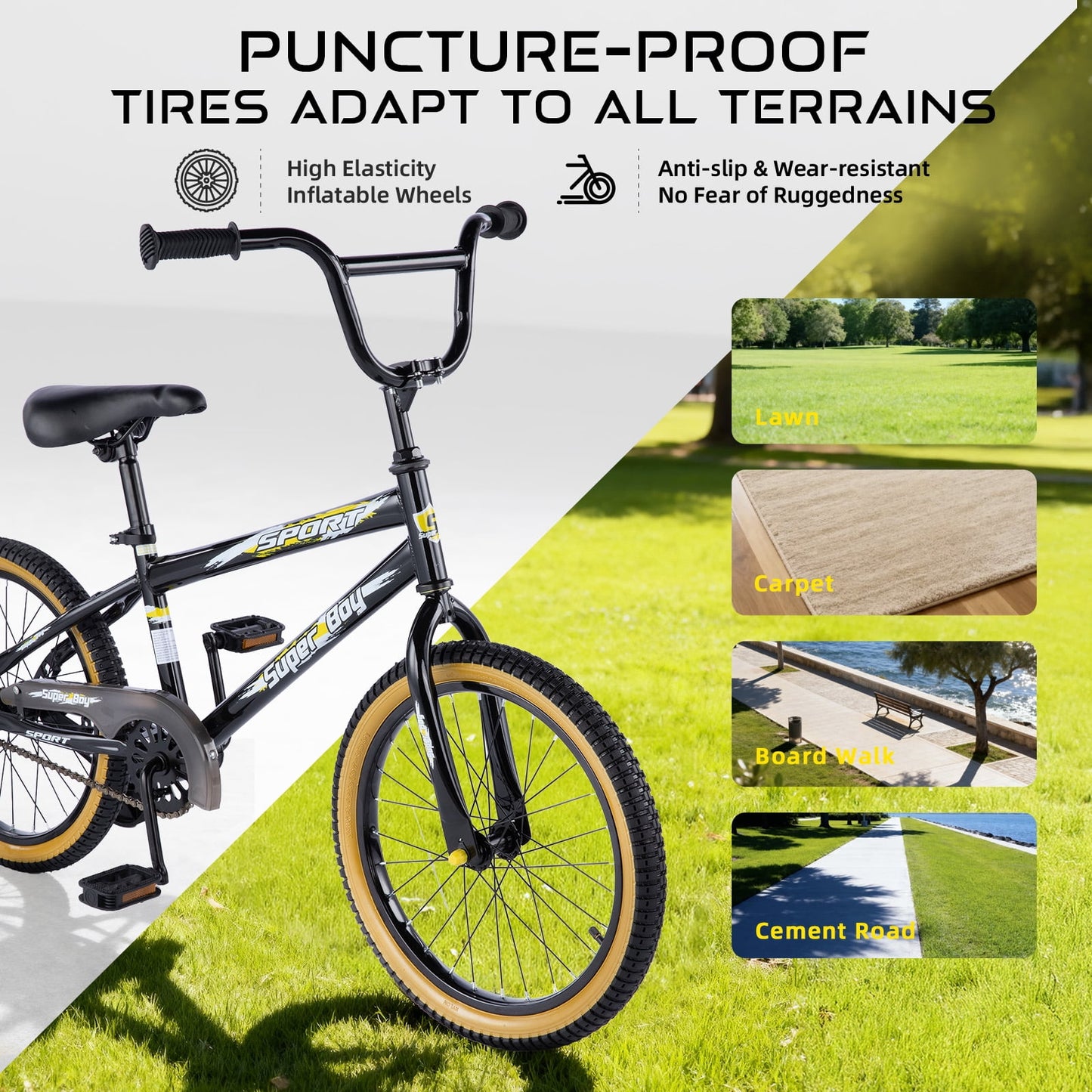 Bestcore 20in Kids Bike, Ages 7-14 Years, Black