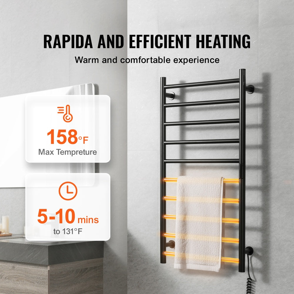 10-Bar Heated Towel Rack 39.37 x 19.69 in. 120 V Wall Mounted Towel Warmer IPX5 Timer LED Display 5 Temps
