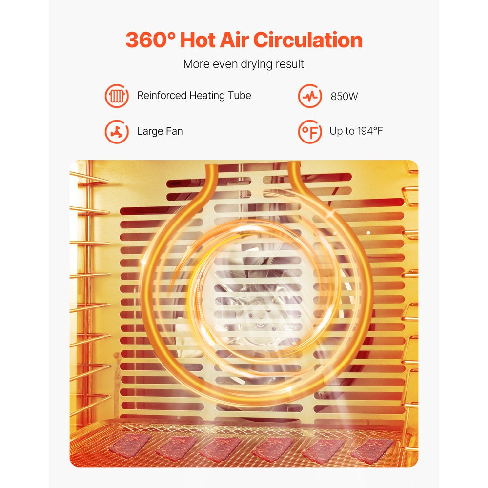 Food Dehydrator Machine 850W 12 Stainless Steel Trays with Adjustable Temp and 24H Timer