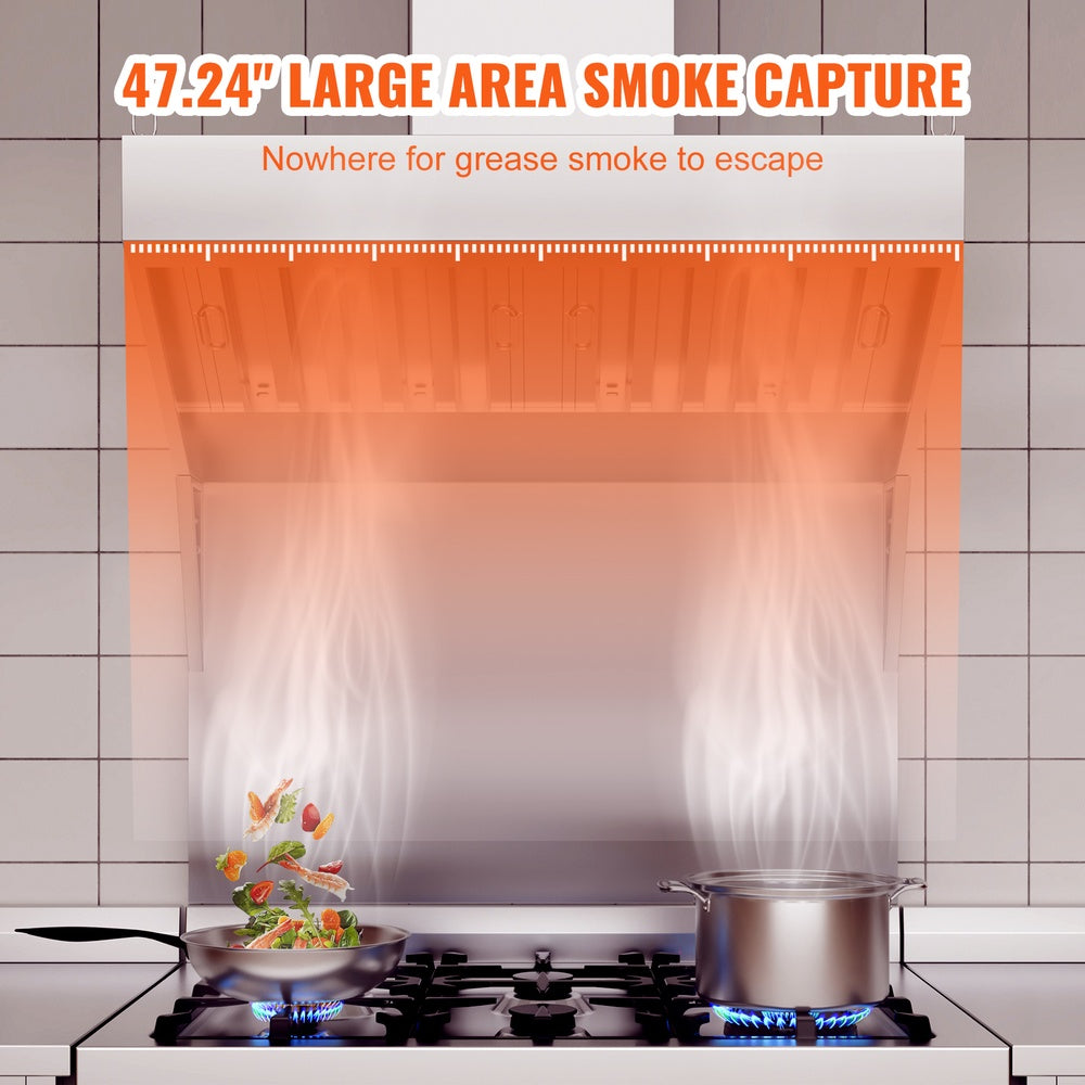Commercial Exhaust Hood 4 ft. Food Truck Concession Trailer 201 Stainless Steel with 2 Filter Meshes