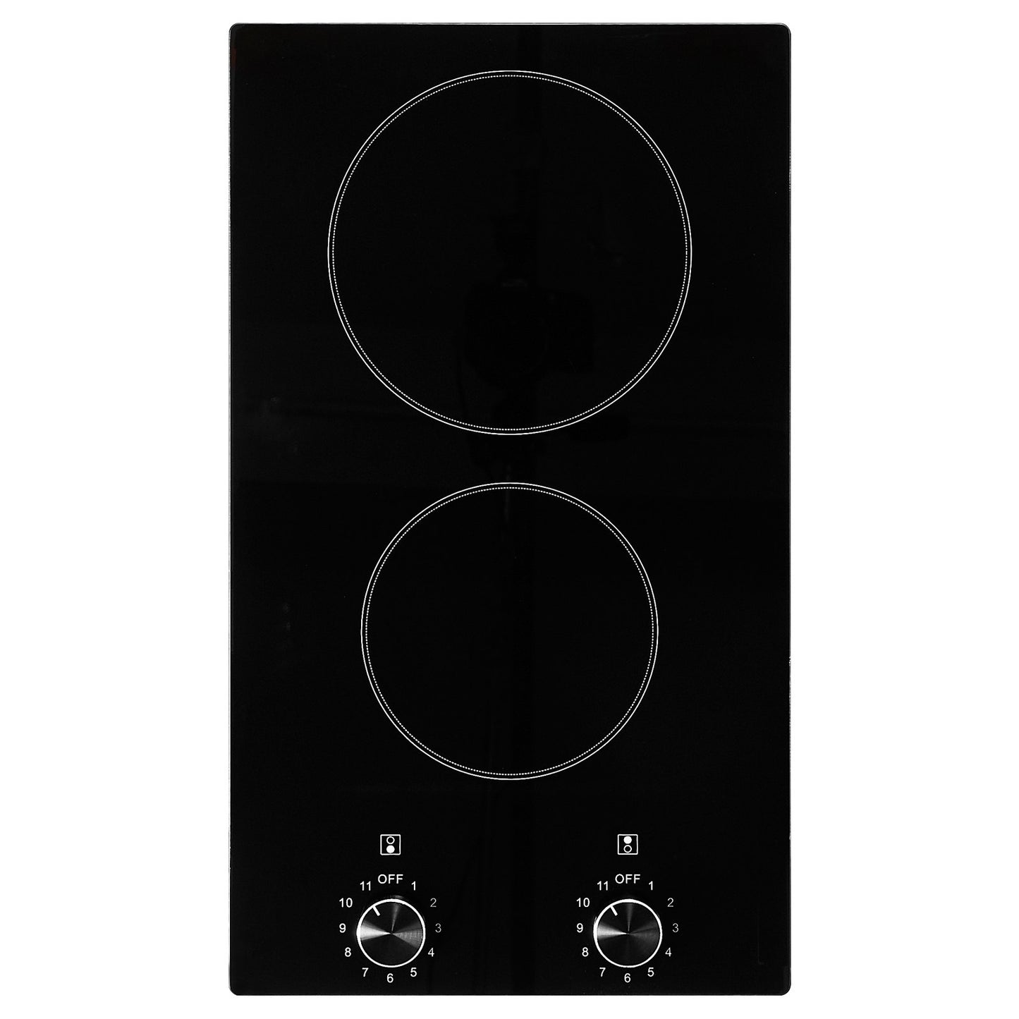 12 in. Built-In Electric Cooktop with 2 Burners, 1800-Watt Radiant Ceramic Glass Top and Knob Controls, Black