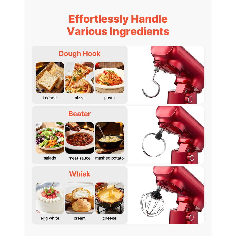 3 qt. Electric Stand Mixer 300W 10-Speed Tilt-Head Kitchen Mixer with Stainless Steel Bowl, Red